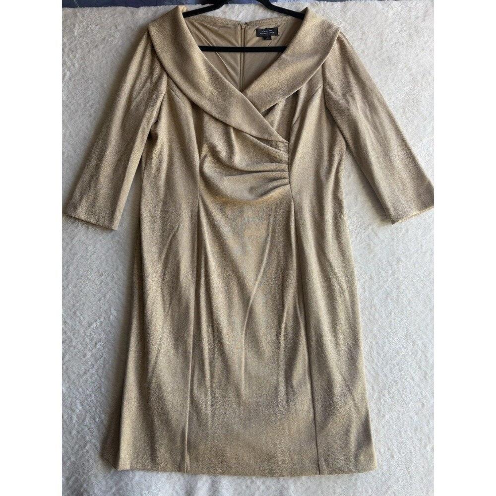 Tahari ASL Gold  Sparkle Metallic Long Sleeved Dress Size 14